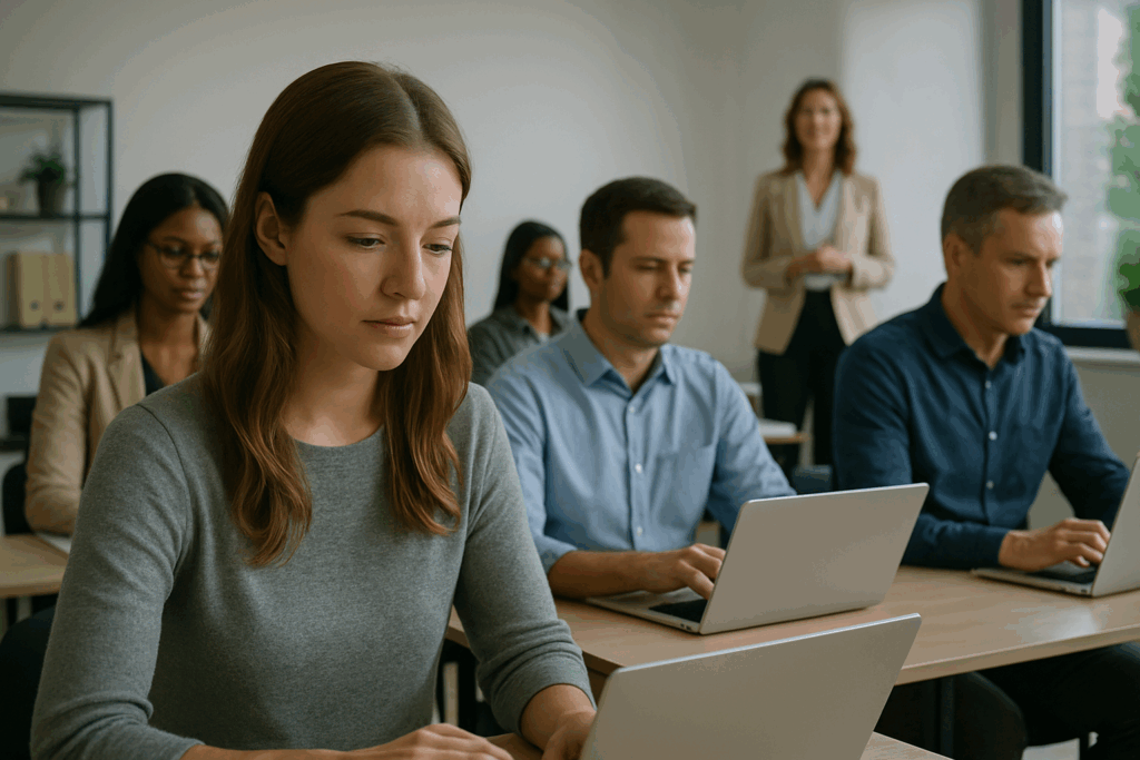 Employees attending a structured training session on responsible AI use