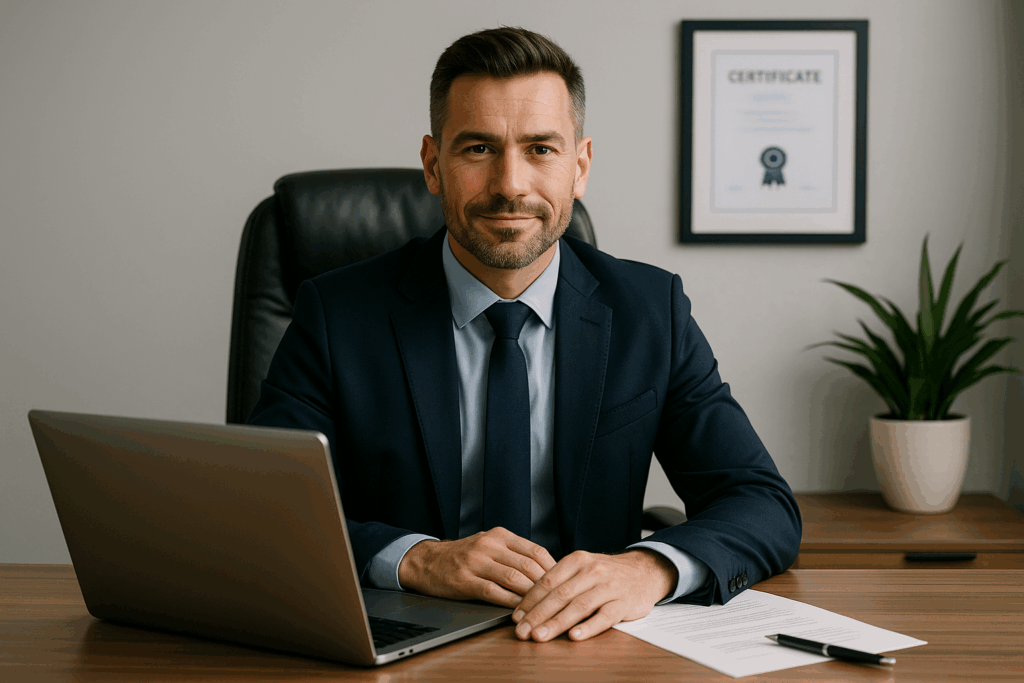 Professional reviewing AI risk documentation