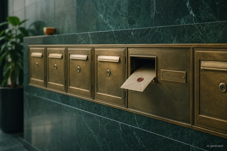 AI generated image - an open letterbox holding a sealed envelope, representing a production order served on an EU addressee