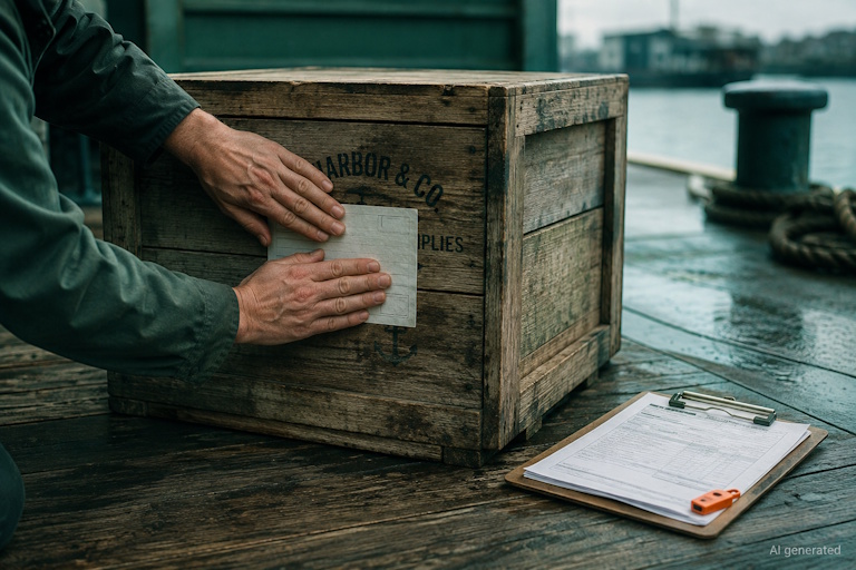 AI generated image - a crate being relabelled, representing provider obligations transferring under Article 25