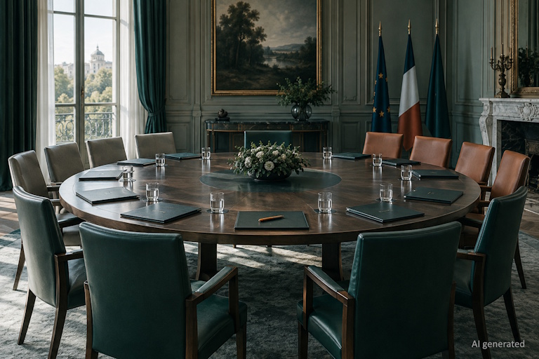 AI generated image - a negotiating table set for talks on the AI adoption gap between government, employers and unions