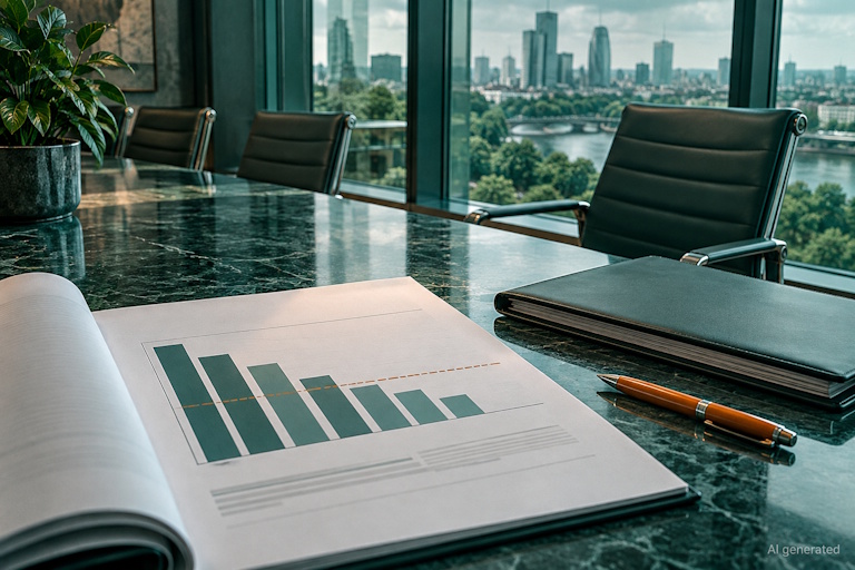 AI generated image - printed budget page with a bar chart stepping towards an AI savings target line on a boardroom table