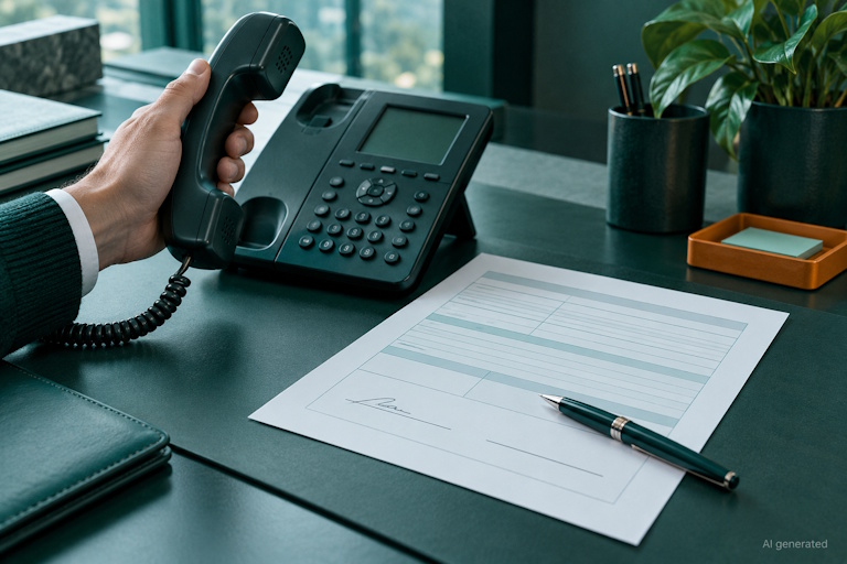 AI generated image - a desk phone and a transfer form awaiting a second signature, a control against AI-generated scams